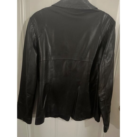 Pelle Studio black blazer button front collared leather jacket size Large - Picture 2 of 12